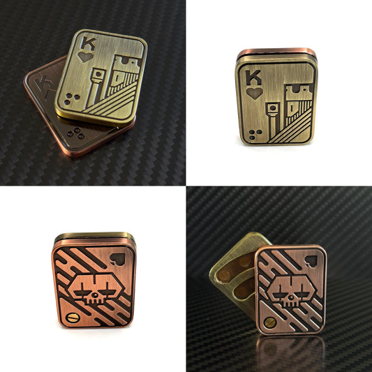 Multiple angles displaying the Metal Poker Card Fidget Toy in both expanded and collapsed states, highlighting its two-stage magnetic sliding mechanism.
