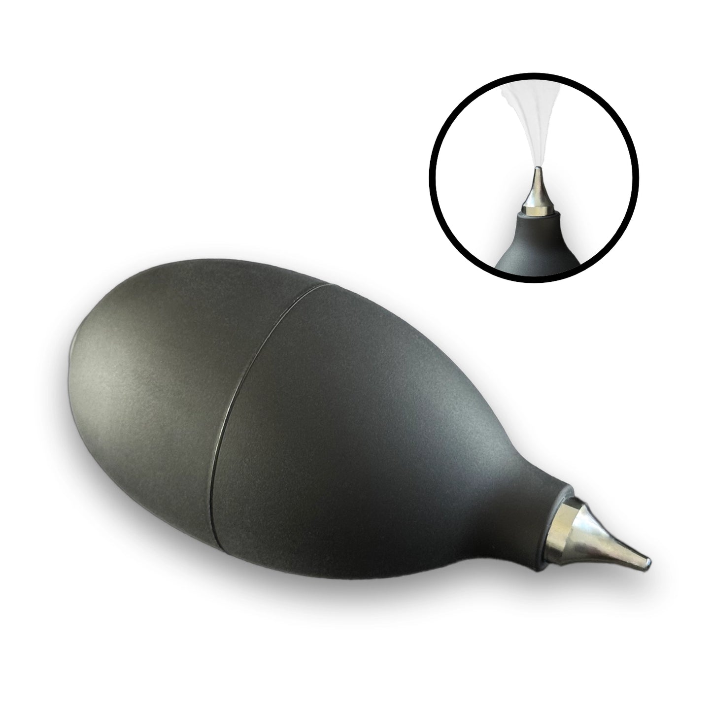 Front view of the silent Precision Air Blower, showcasing its ergonomic design and durable rubber bulb.​