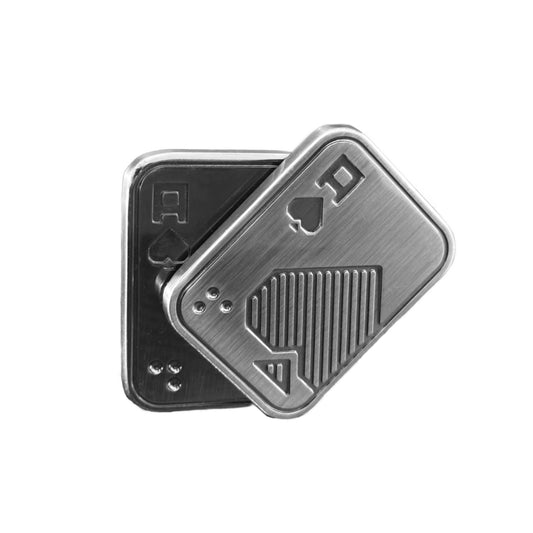 Front view of the Ace Poker Card Fidget Toy showcasing its sleek metal design and compact form.
