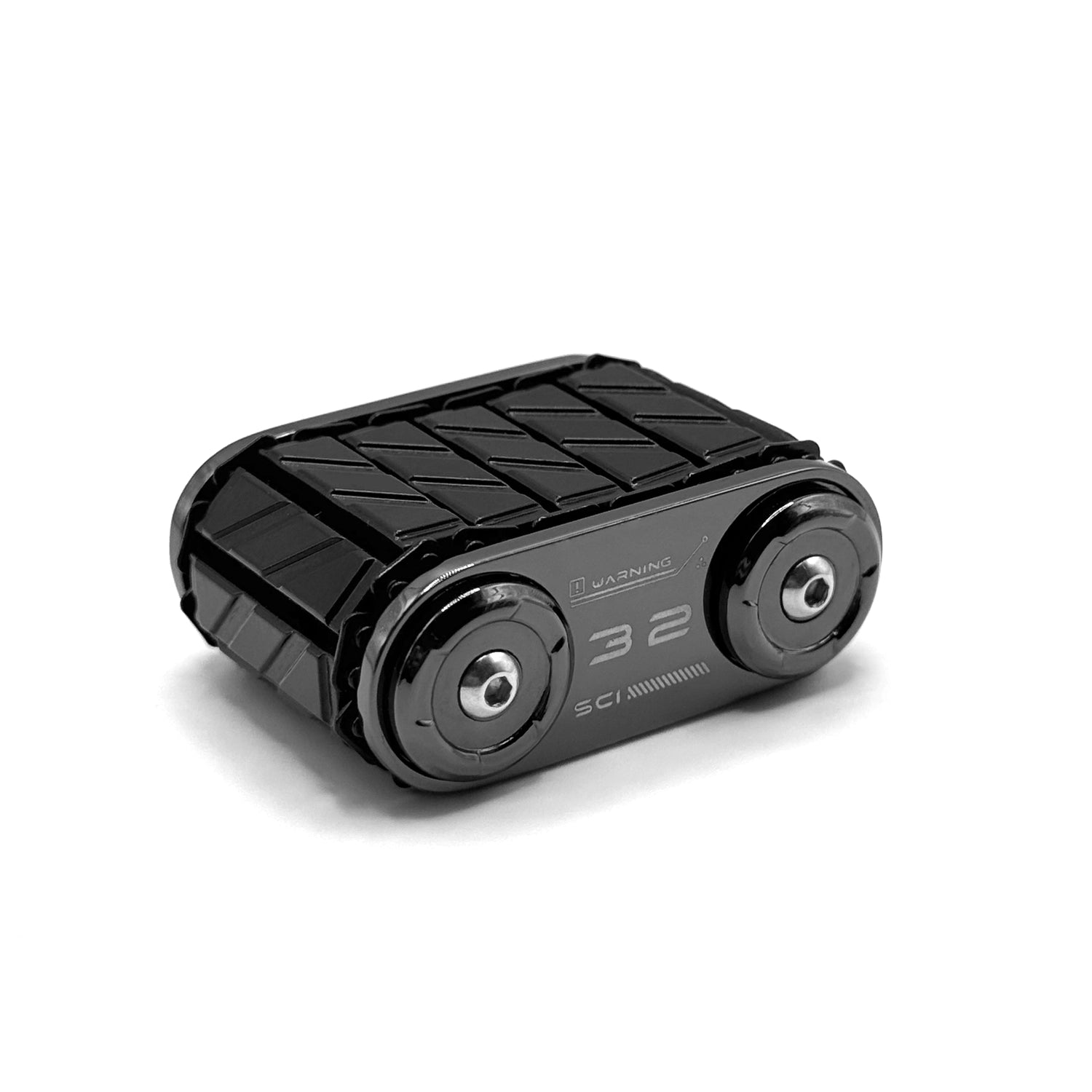 Front view of the Tank Roller fidget tool showcasing its compact, metal design.