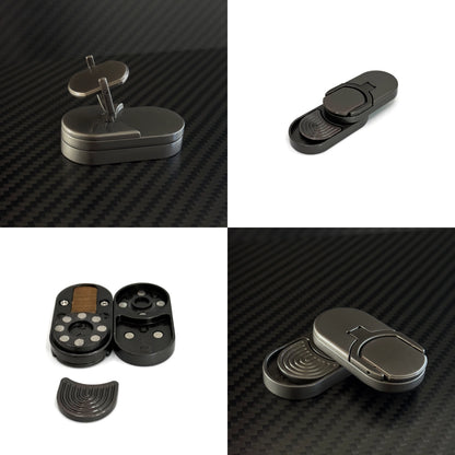 Multiple angles of the coin slider fidget toy displayed in both expanded and collapsed states.​

