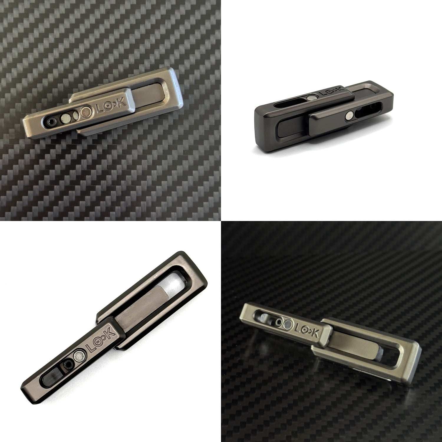 Multiple angles displaying the xLock Tower Fidget in both expanded and collapsed states, highlighting its three-stage magnetic mechanism.​