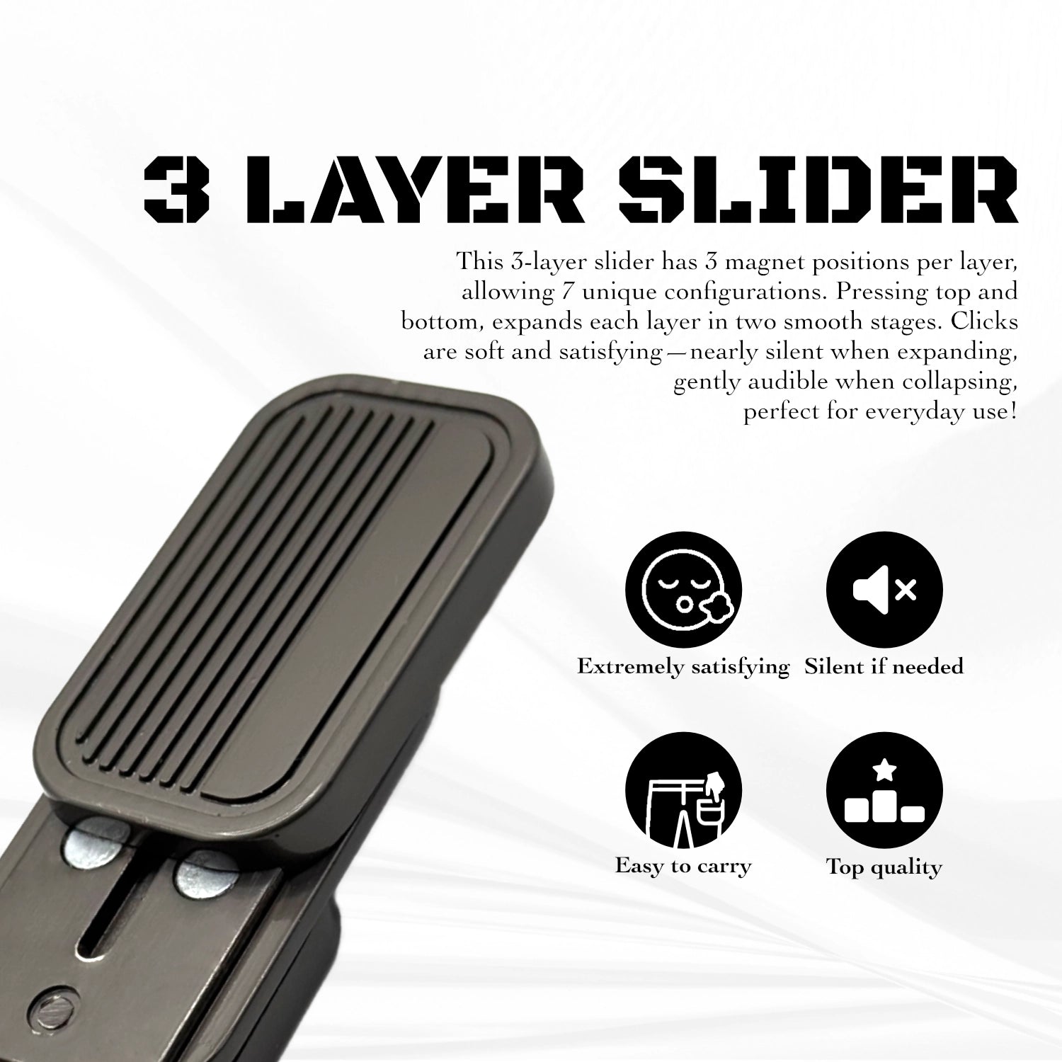 Zoomed-in view emphasizing key benefits such as stress relief, focus enhancement, and durable construction.​
