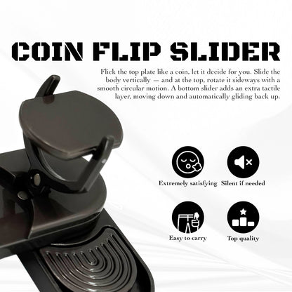 Close-up highlighting key benefits of the coin slider fidget toy, including its tactile satisfaction and durable build.​
