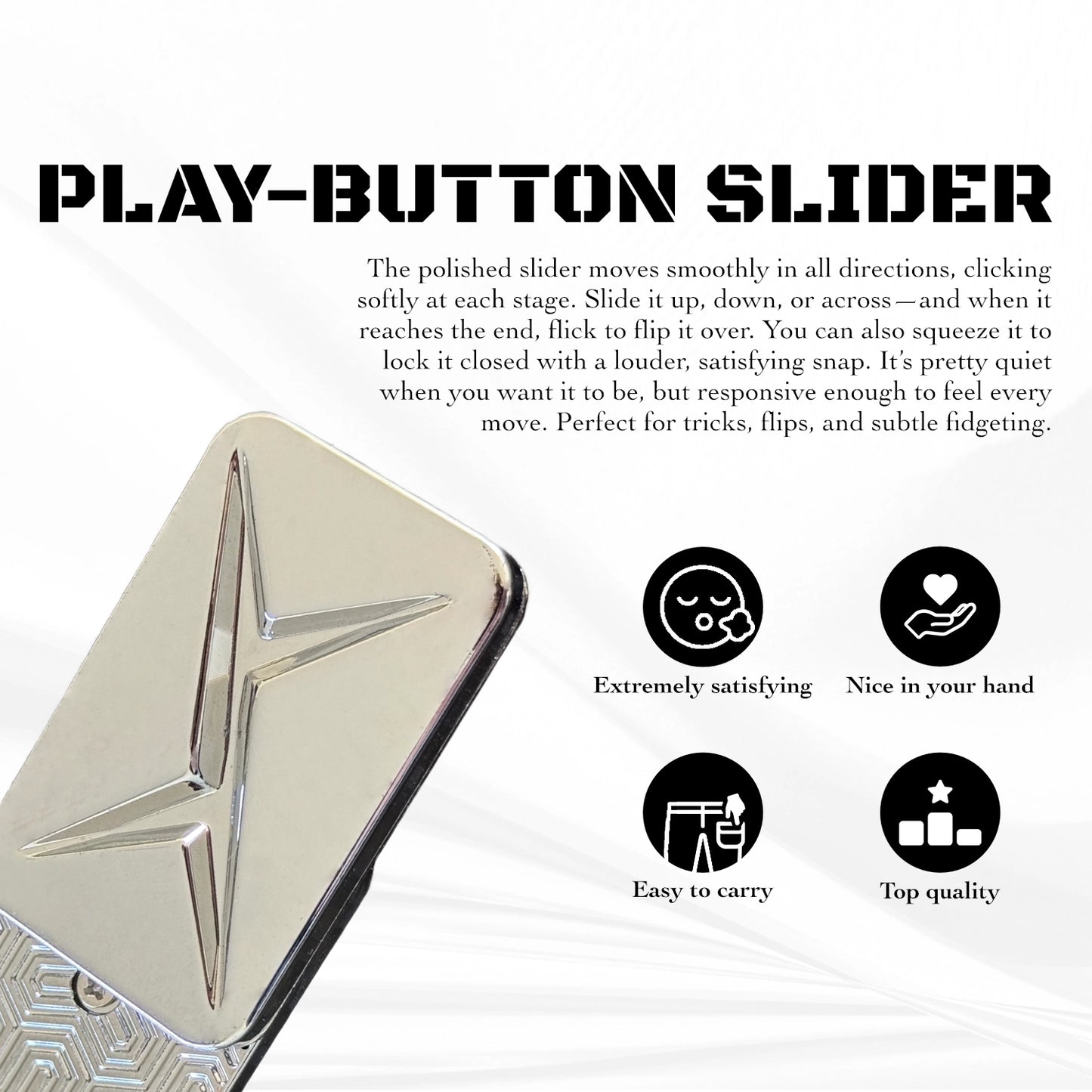 Play Button Slider – EDC Fidget Tool for Adults - Magnetic Multidirectional Slider for Stress Relief and Focus