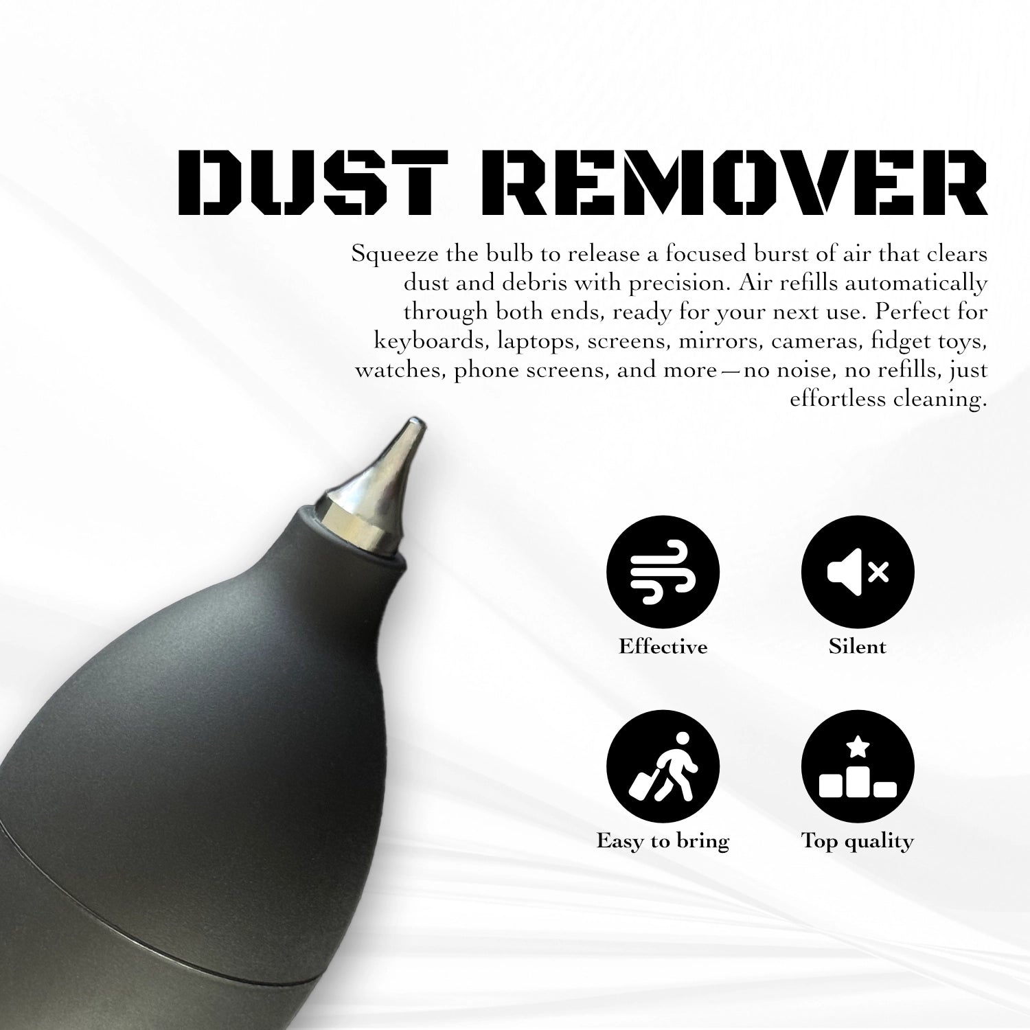 Expanded view of the ergonomic air blower, illustrating the full length of the nozzle for gaming setup cleaning.​