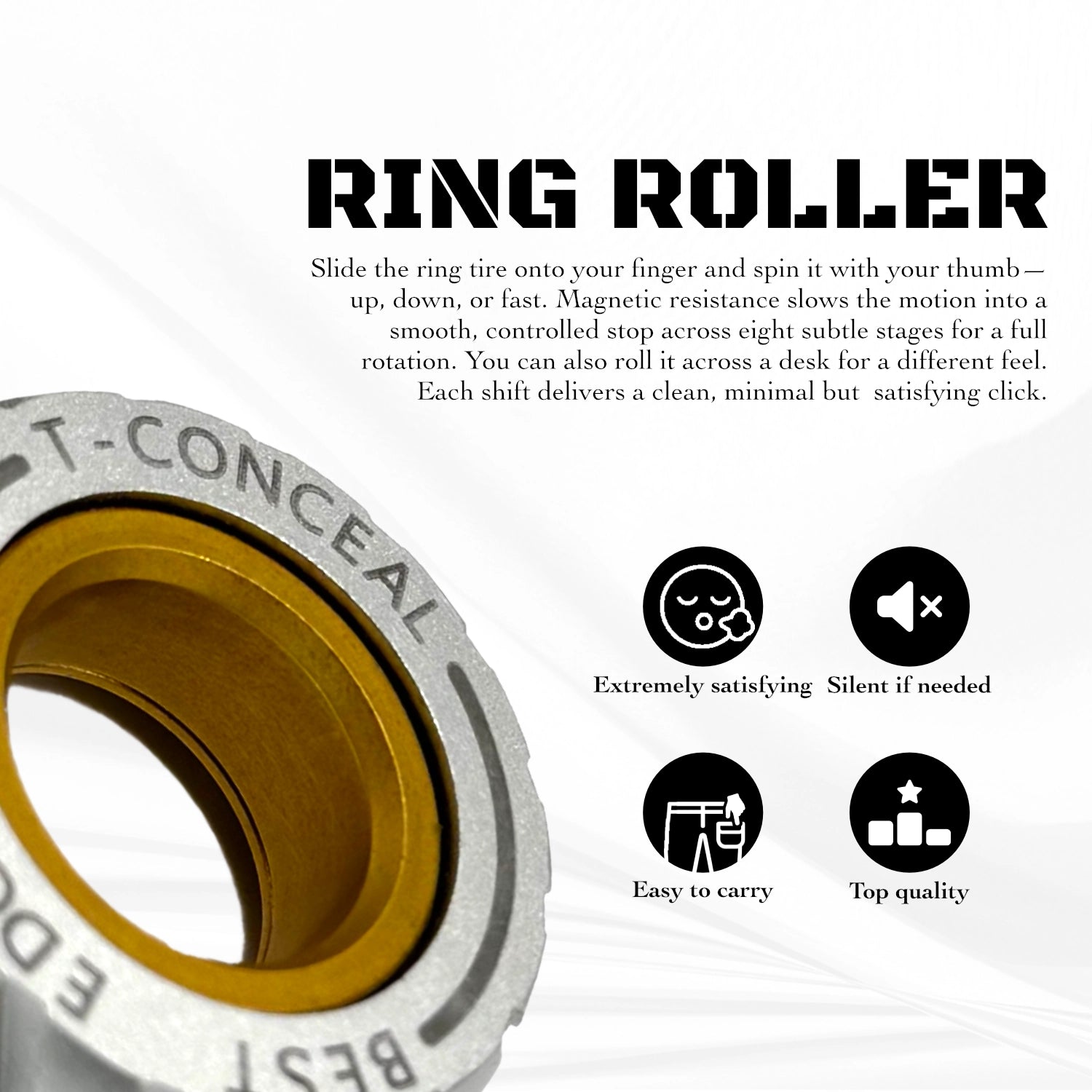 Close-up image emphasizing the spinner's key benefits and magnetic resistance.