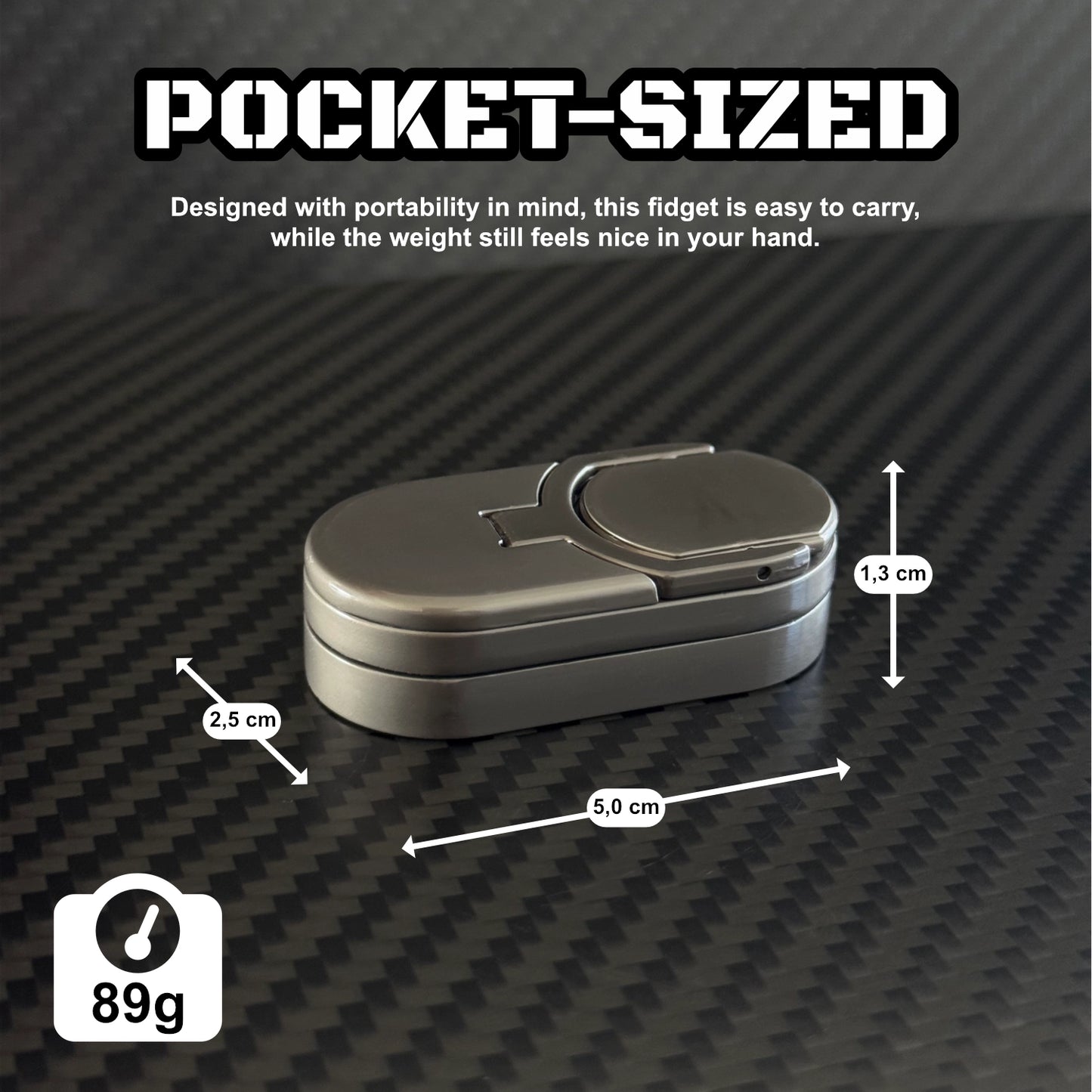 Detailed image showcasing the sleek design and brushed metal finish of the coin slider fidget toy.​
