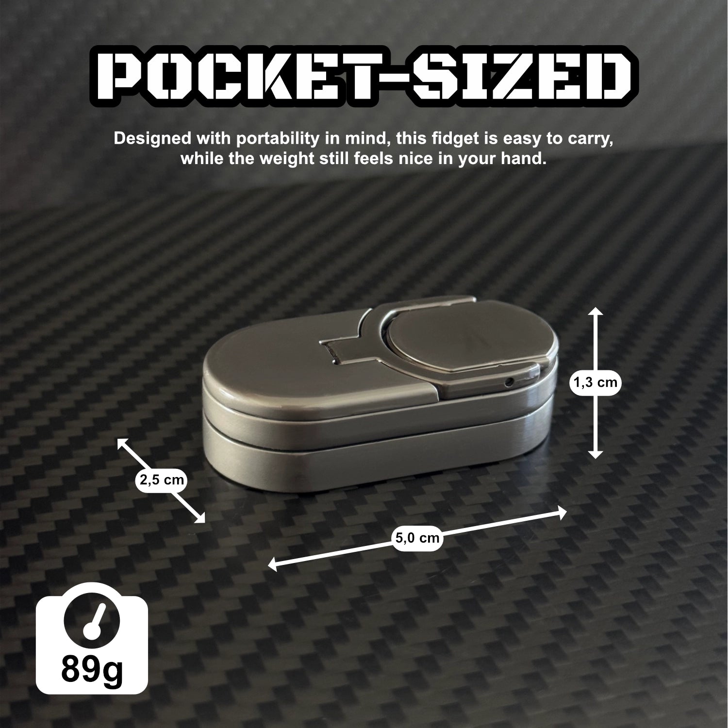 Detailed image showcasing the sleek design and brushed metal finish of the coin slider fidget toy.​
