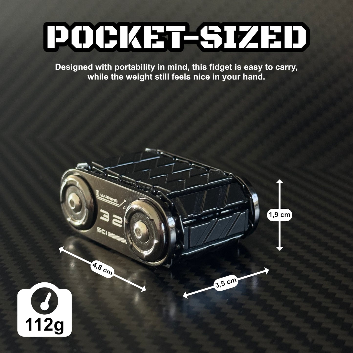 Visual representation of the Tank Roller's dimensions for size reference.