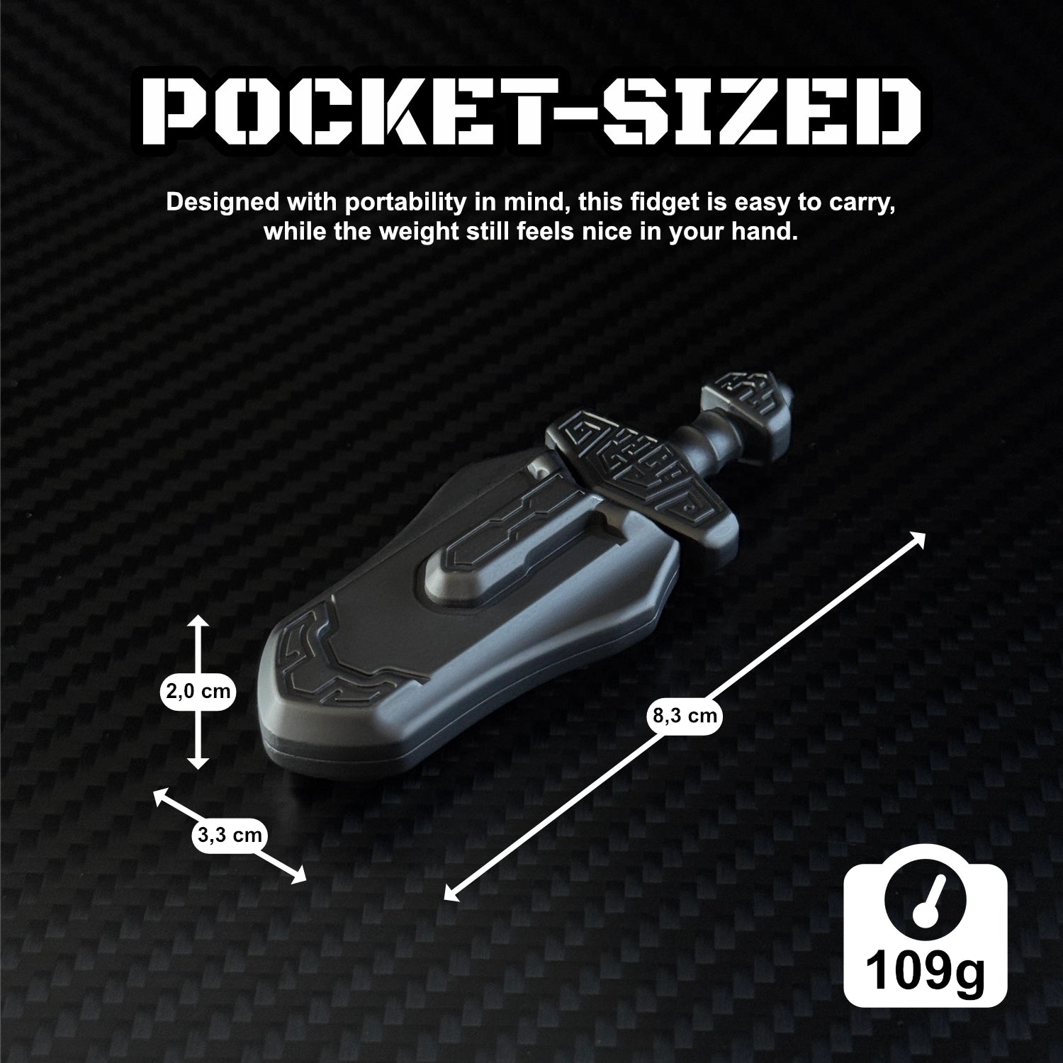 Image displaying the compact size of the Magnetic Sword Slider for portability.
