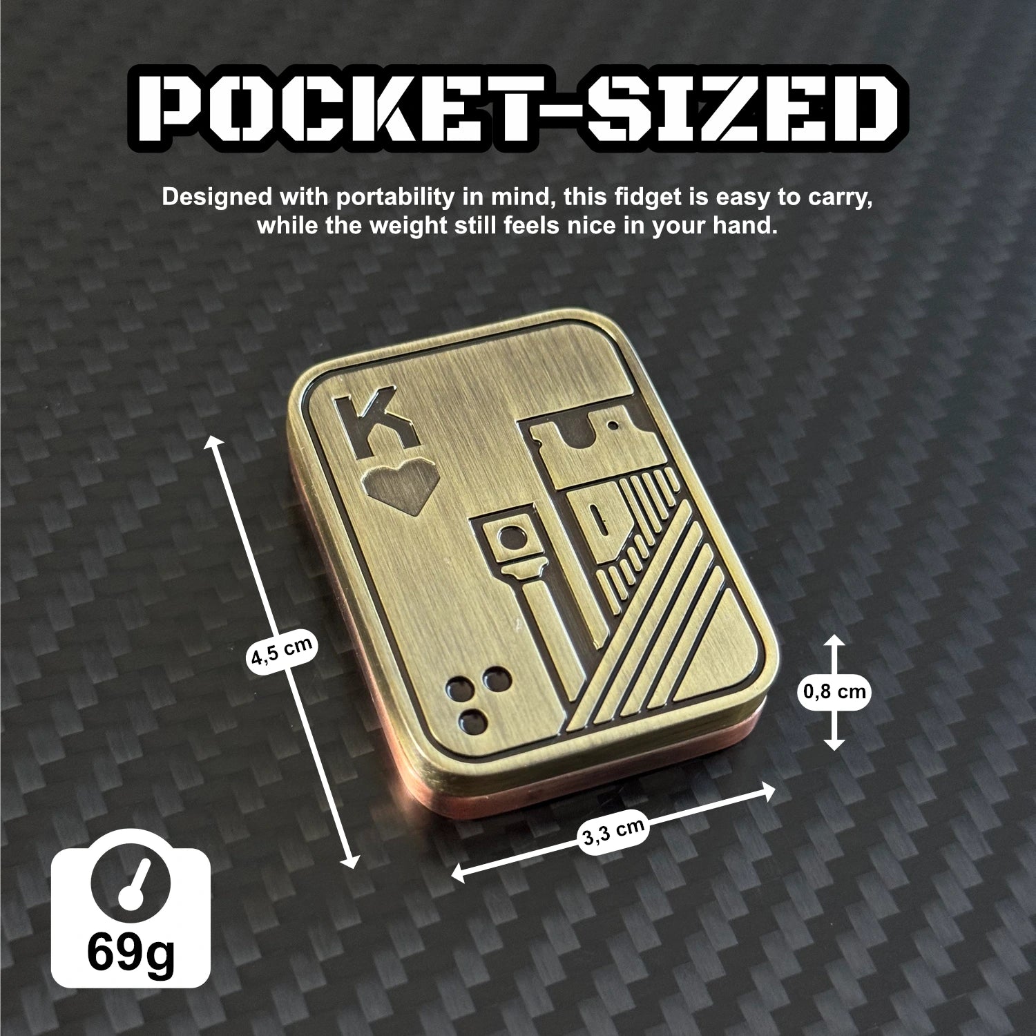 Image displaying the dimensions of the Metal Poker Card Fidget Toy, providing a clear understanding of its size.​
