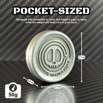 Skull Coin shown beside everyday objects for an accurate visual representation of its pocket-friendly size.